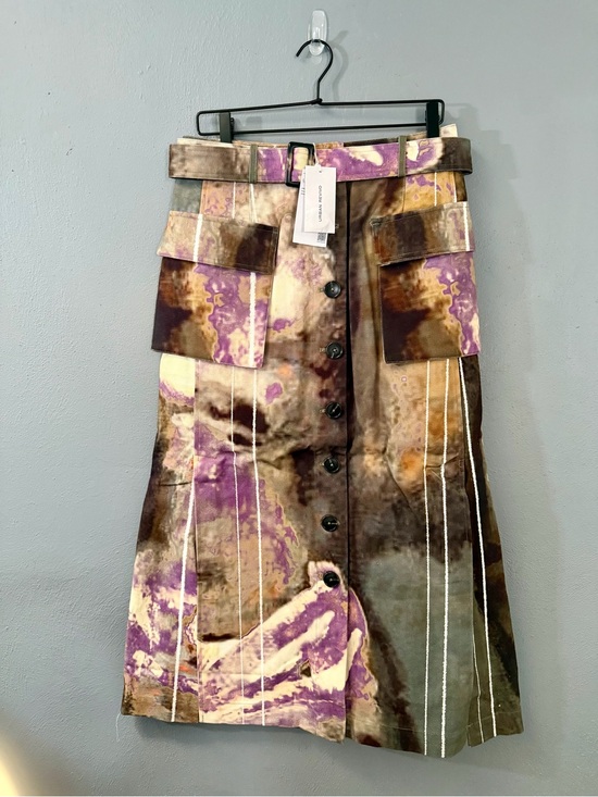 Urban Revivo Dresses & Skirts - Tie-Dye A-Line Midi Denim  Skirt in Purple and Brown  with Belt